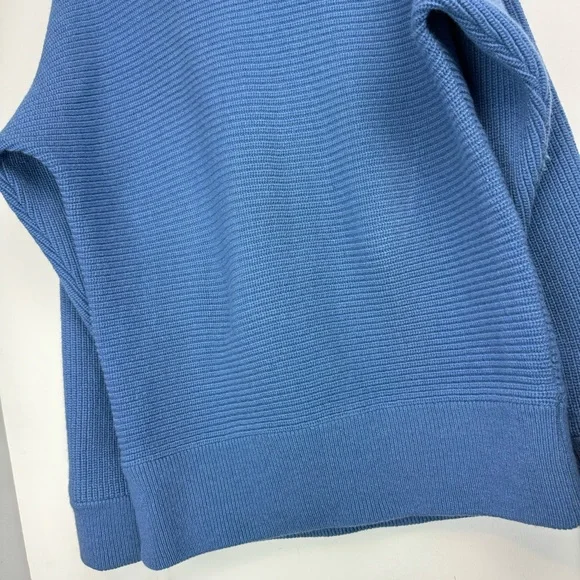Vtg The Sheepery 100% Virgin Wool Sz 44 Blue Ribbed Knit Button Placket Collar